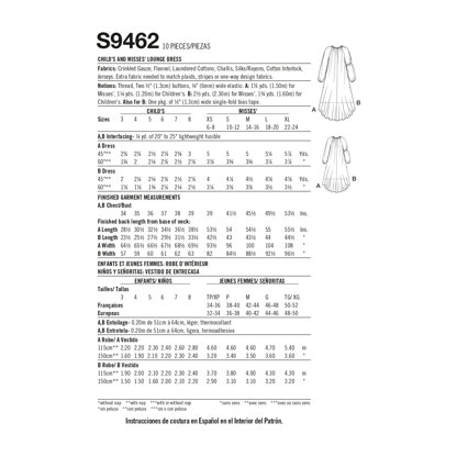 Simplicity Children's and Misses' Lounge Dress S9462 - Paper Pattern, Size 3 - 8 /XS-XL
