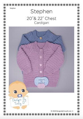 Stephen Unisex Baby cardigan knitting pattern 20" & 22" chest size