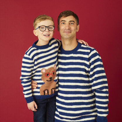 " Sailor Stripe and Buddy the Bear Sweater " - Free Sweater Knitting Pattern For Boys and Men in Paintbox Yarns Wool Mix Aran by Paintbox Yarns