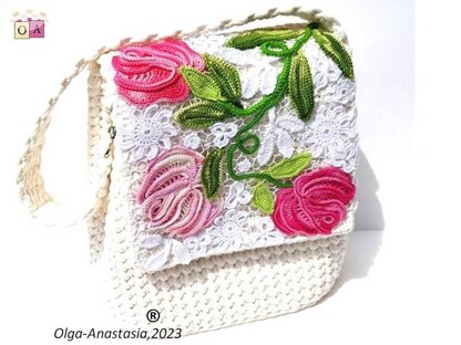 Bag and backpack with roses crochet Irish lace