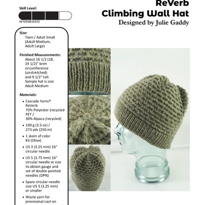Climbing Wall Hat in Cascade Yarns ReVerb - DK658 - Downloadable PDF