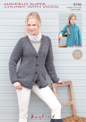 Raglan Cardigans in Hayfield Super Chunky with Wool and Ultra with Wool - 9746