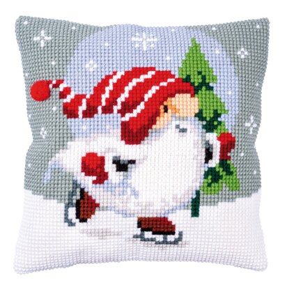 Vervaco Christmas Gnome On Ice Cross Stitch Cushion Kit - 40 x 40 cm