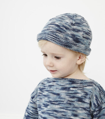 "Simple Jumper Hat" - Hat Knitting Pattern in Debbie Bliss Eco Baby Prints