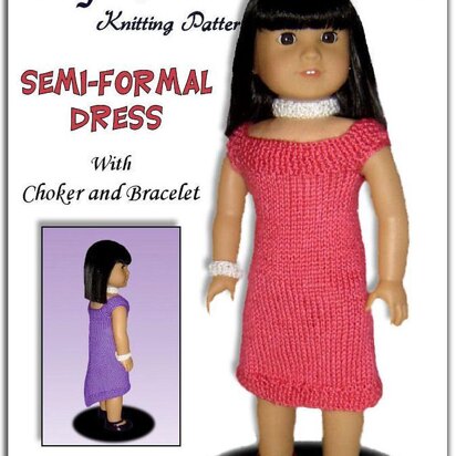 Fits American Girl. Knitting pattern, doll clothes, dress 035