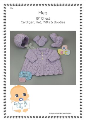 Meg Baby Cardigan, Hat, Mitts & Booties knitting pattern