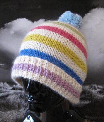 Chunky Stripe Bobble Beanie Hat