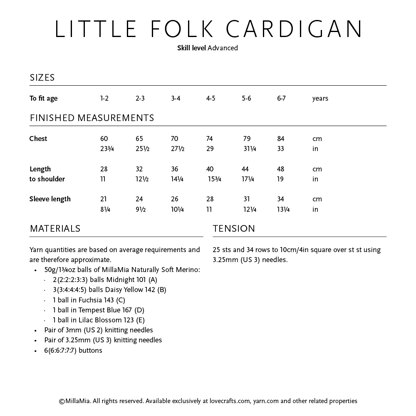 Little Folk Cardigan - Knitting Pattern for Kids in MillaMia Naturally Soft Merino