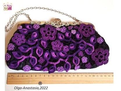 Irish Crochet Lace - Purple  Wedding bag