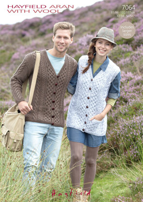Waistcoat and Cardigan in Hayfield Aran with Wool 100g - 7064 - Downloadable PDF