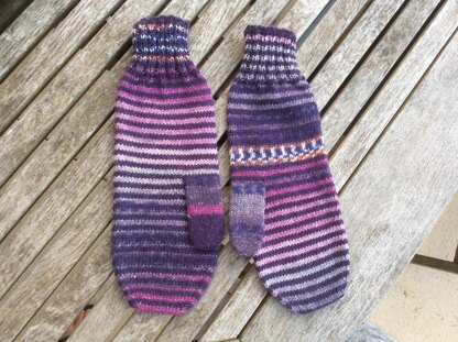 Stripey Sock Wool Ladies mittens