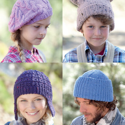 Watch Cap, Helmet, T-Bag Hat and Beret in Hayfield Chunky Tweed - 7491 - Downloadable PDF