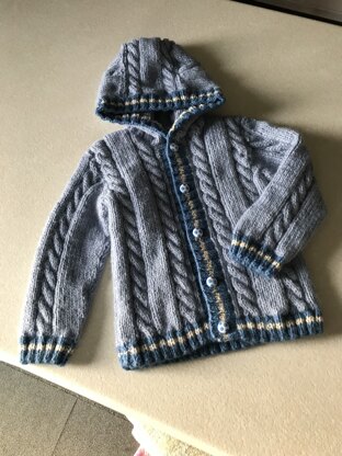 Blue Multi Aran Hooded Jacket for 3rd Grandson