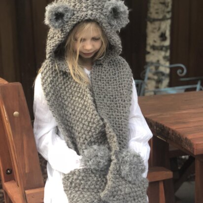 Knitted coala hooded scarf