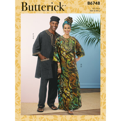 Butterick Misses'/Men's Tunic, Caftan, Pants, Hat and Head Wrap B6748 - Sewing Pattern