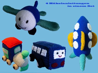 Crochet Pattern for the Bus Berti, Airplane Louie, Loc Emma and the Rocket!