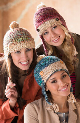 Chic Aviator Hats in Red Heart Medley - LW4713 - Downloadable PDF