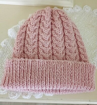 Easy Lace Cable Hat Womens Mens Unisex Straight Needles