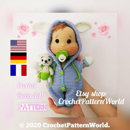 Crochet doll pattern Crochet Baby doll patterns Amigurumi doll pattern Ted boy crochet pattern Deutsch English Francais