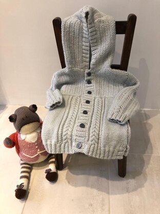 Rib, cable and striped hooded jacket (hoodie)
