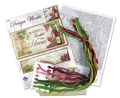 Design Works Grateful Wine Cross Stitch Kit - 10 x 10