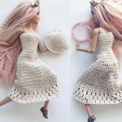 Boho dress and hat for Barbie