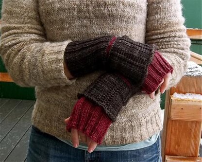 Double layered fingerless mitts