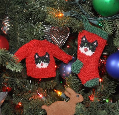 Cat Stocking & Sweater Ornaments