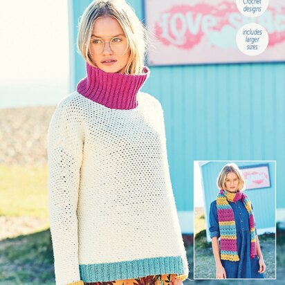 Crochet Moss Stitch Sweater & Shell Stitch Scarf in Stylecraft Bellissima - 9633 - Downloadable PDF