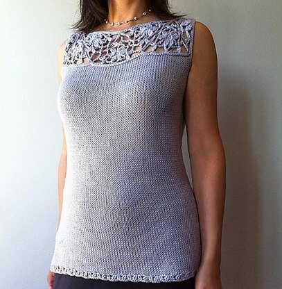 Vivian - floral lace-top shell (crochet+knit)