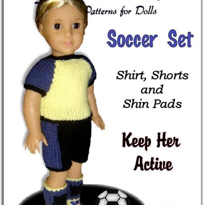 Doll clothes pattern.(knit) Fits American Girl Doll. Soccer Set 023