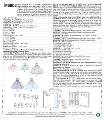 McCall's Formal Dresses Accessories Closet and Hangers for 11Â«" Doll M6903 - Paper Pattern Size O