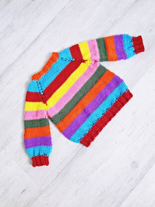 Baby Rainbow stripe top down jumper PDF knitting pattern, 0-2 years