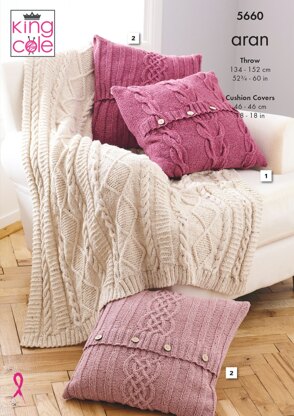 Throw & Cushion Covers Knitted in King Cole Forest Aran - 5660 - Downloadable PDF