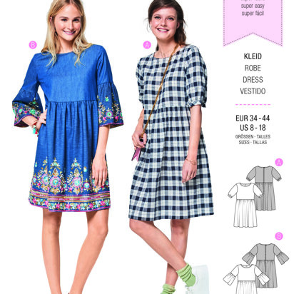 Burda Style Women's Swing Dress with Sleeve Variations B6401 - Paper Pattern, Size 8-18