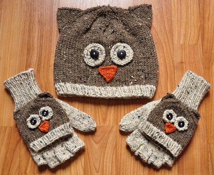 Care to Cuddle? Koala and Owl Animal Hat and Fingerless Mitten Set