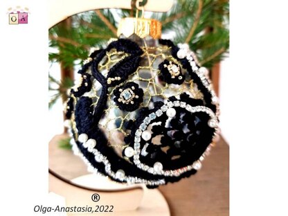 Black Lace Christmas Ball 2 - Irish Crochet Lace