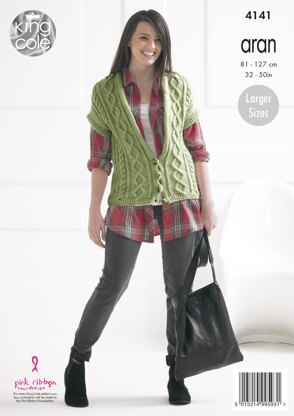 Ladies Waistcoats in King Cole Big Value Recycled Cotton Aran - 4141 - Downloadable PDF