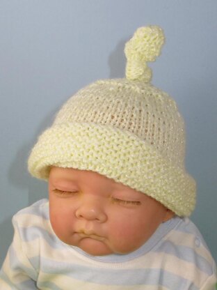 Baby Garter Stitch Cuff Topknot Beanie Hat