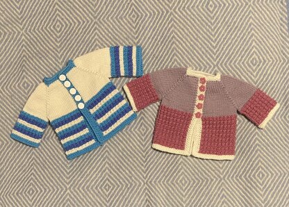 Top-down cardigans for newborn twins