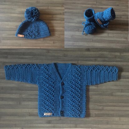 Devon Baby Cardigan Hat and Booties Set