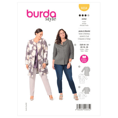 Burda Style Plus Coat / Jacket B6034 - Paper Pattern, Size 44 - 54