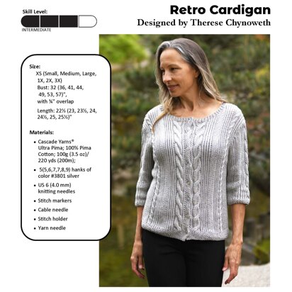 Retro Cardigan in Cascade Yarns Ultra Pima - DK685 - Downloadable PDF