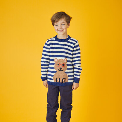 " Sailor Stripe and Buddy the Bear Sweater " - Free Sweater Knitting Pattern For Boys and Men in Paintbox Yarns Wool Mix Aran by Paintbox Yarns