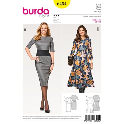 Burda Style Women’s Jersey Dress B6454 - Paper Pattern, Size 8-20