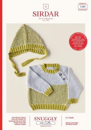 Babies Sweater & Bonnet in Sirdar Snuggly 100% Cotton DK - 5380 - Leaflet