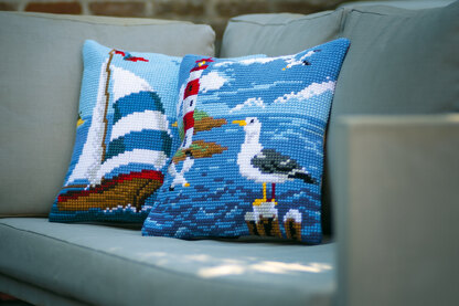 Vervaco Lighthouse & Seagull Cushion Cross Stitch Kit - 40cm x 40cm