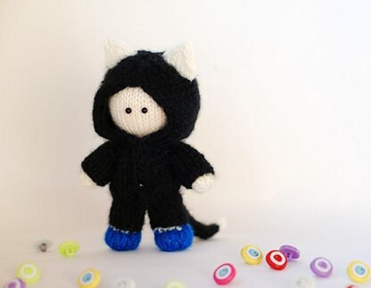 Small Boy Doll in the black cat wear