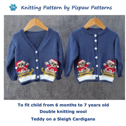 Teddy on a Sleigh Cardigans (no 163) - knitting pattern