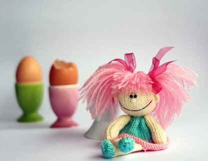 Funny small doll with pink hair for keeping warm breakfast egg